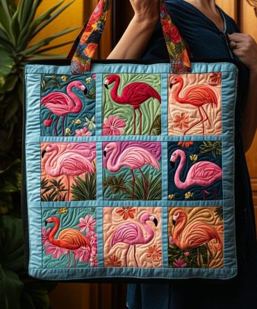 Flamingo Serenade Quilted Tote Bag