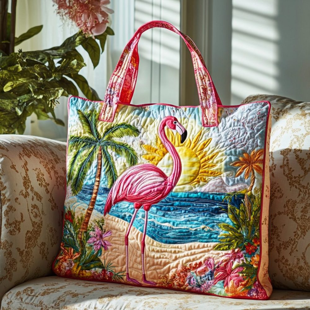 Flamingo Shore Quilted Tote Bag