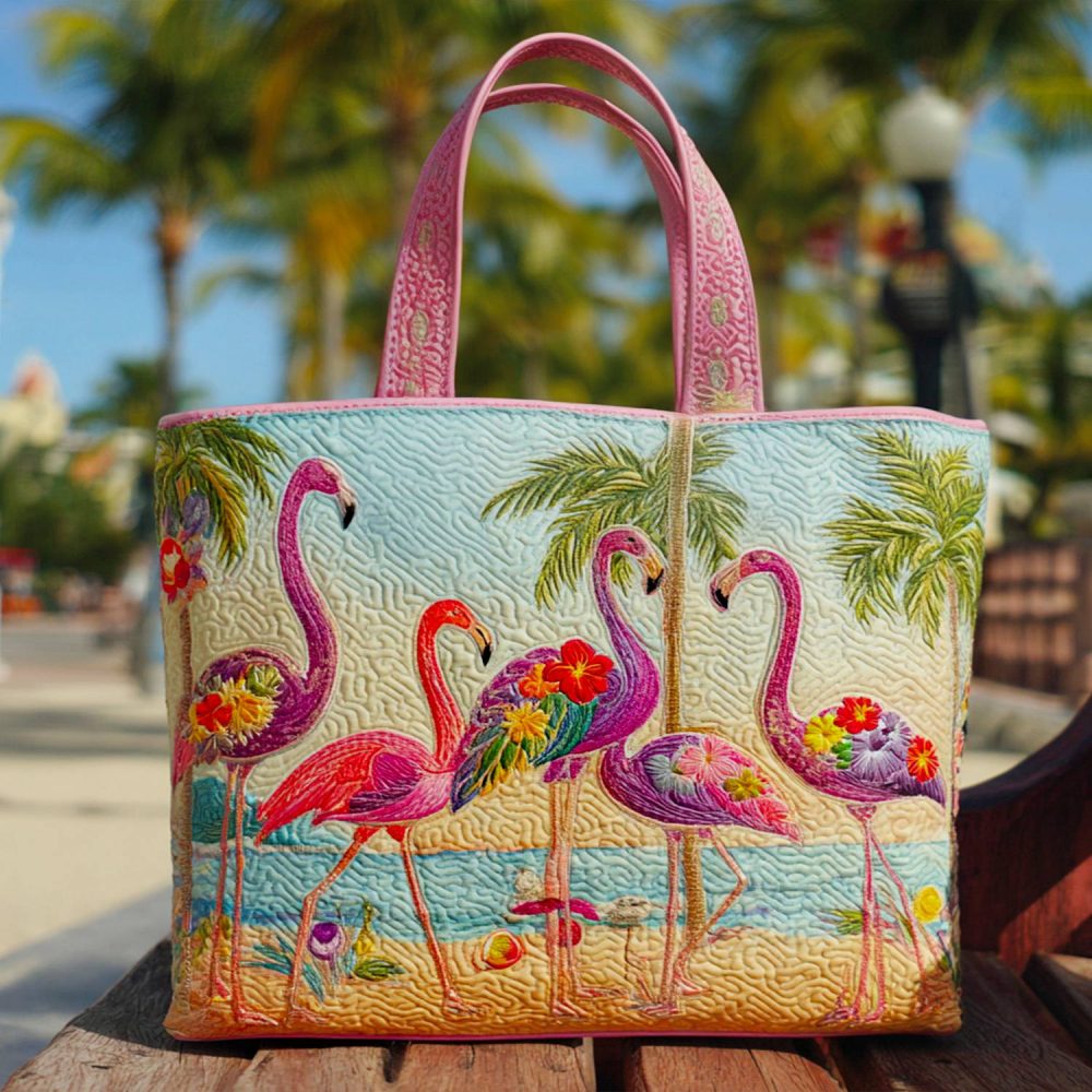 Flamingo Trails Quilted Tote Bag