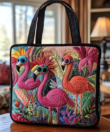 Flamingo Vibes Quilted Tote Bag