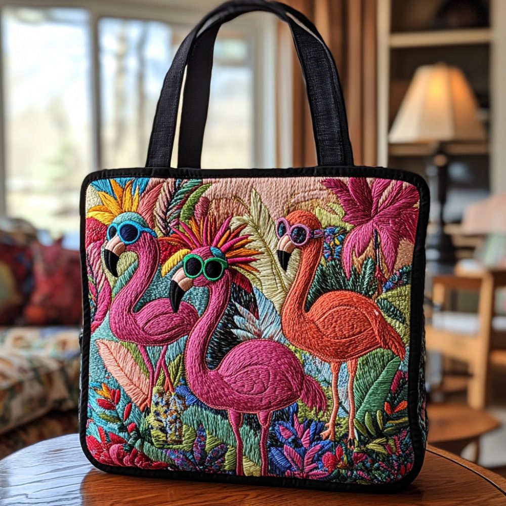 Flamingo Vibes Quilted Tote Bag