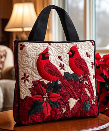 Floral Cardinal Quilted Tote Bag