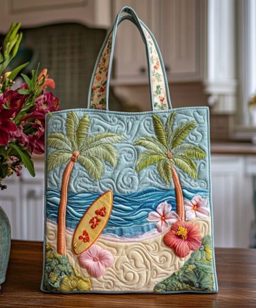 Floral Coastline Quilted Tote Bag