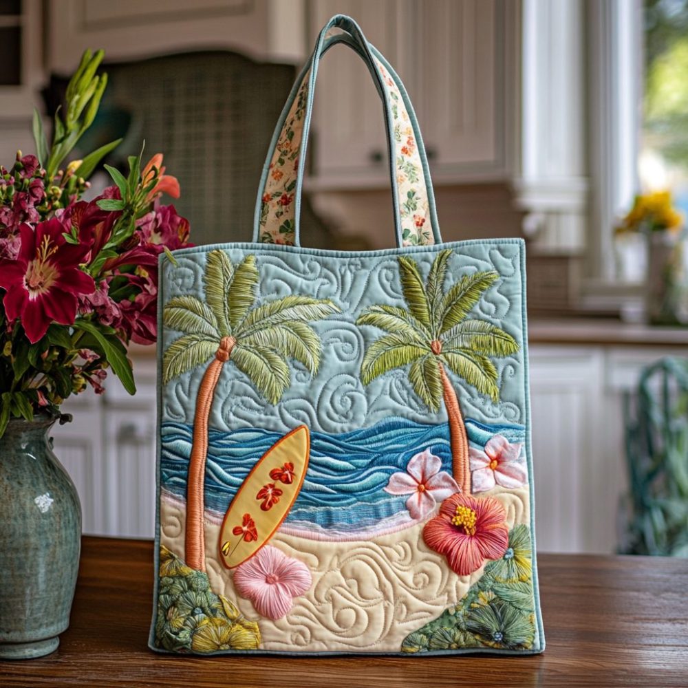 Floral Coastline Quilted Tote Bag