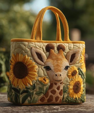 Floral Giraffe Quilted Tote Bag