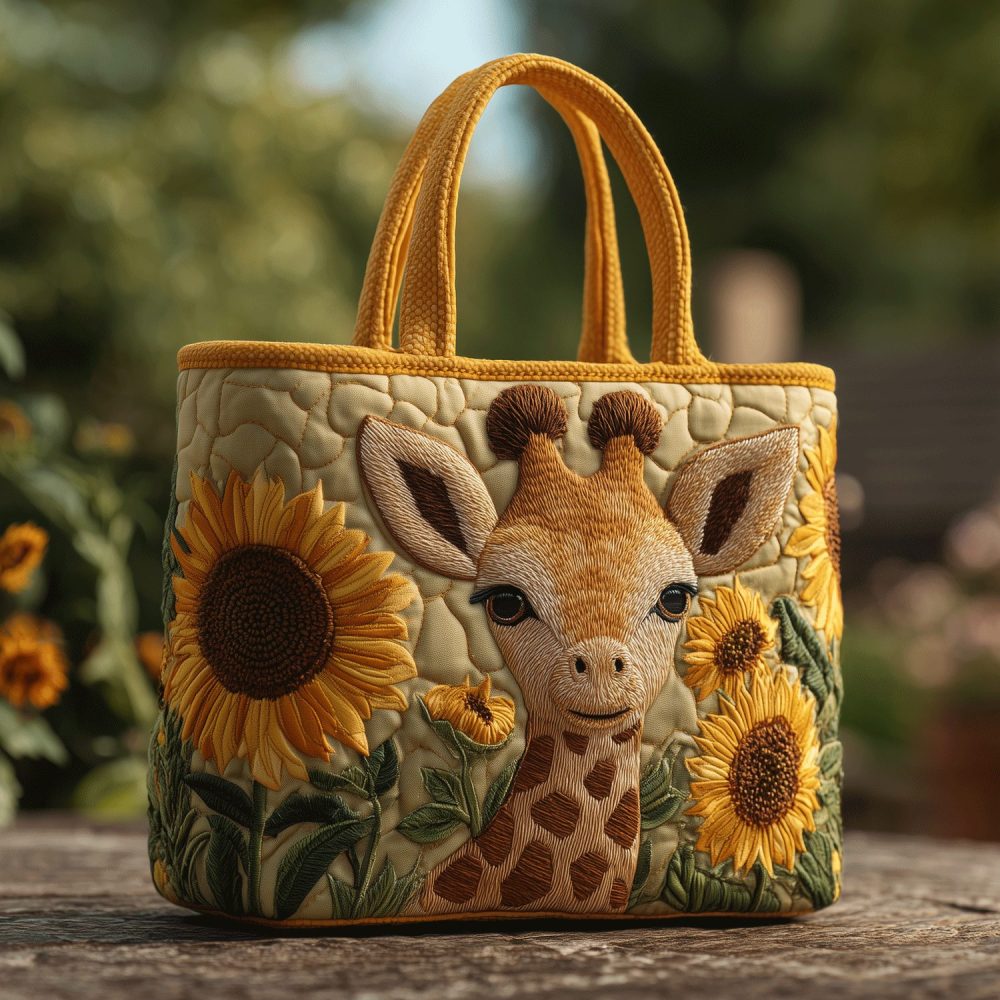 Floral Giraffe Quilted Tote Bag