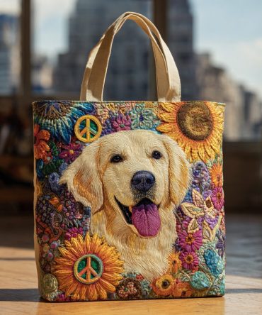Floral Golden Retriever Quilted Tote Bag