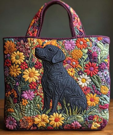 Floral Guardian Lab Quilted Tote Bag