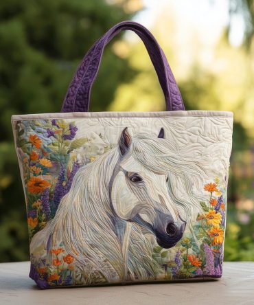 Floral Horse Quilted Tote Bag