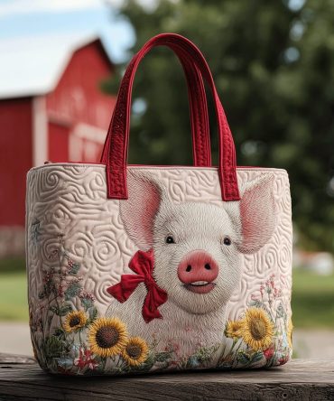 Floral Pig Delight Quilted Tote Bag