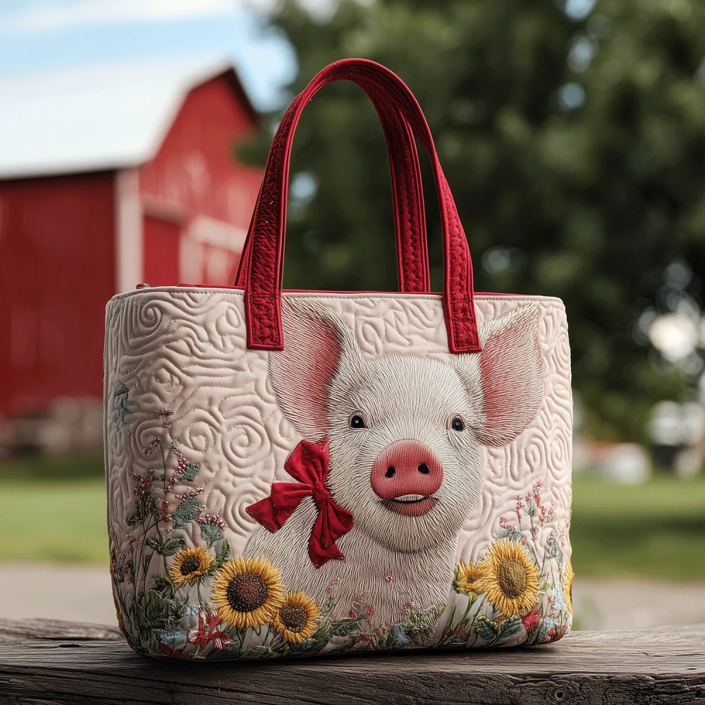 Floral Pig Delight Quilted Tote Bag