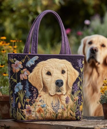 Floral Retriever Love Quilted Tote Bag