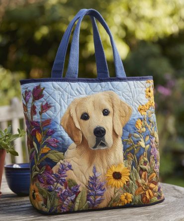 Floral Retriever Quilted Tote Bag