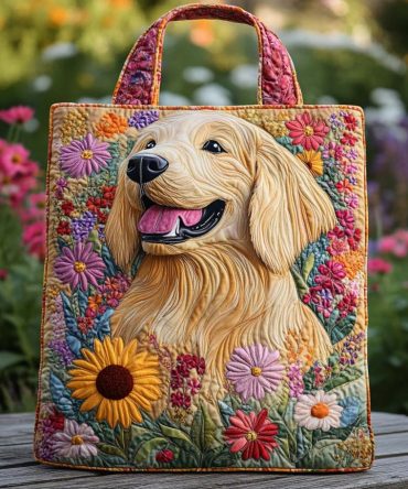 Floral Sunshine Retriever Quilted Tote Bag
