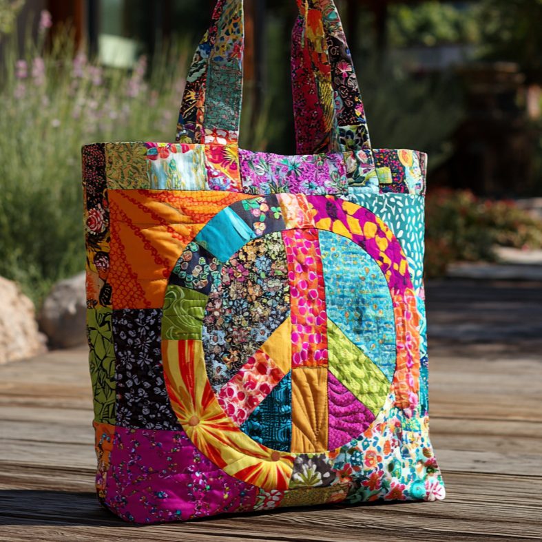 Flower Power Vibes Quilted Tote Bag