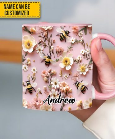 Flower And Bee - Personalized Accent Mug