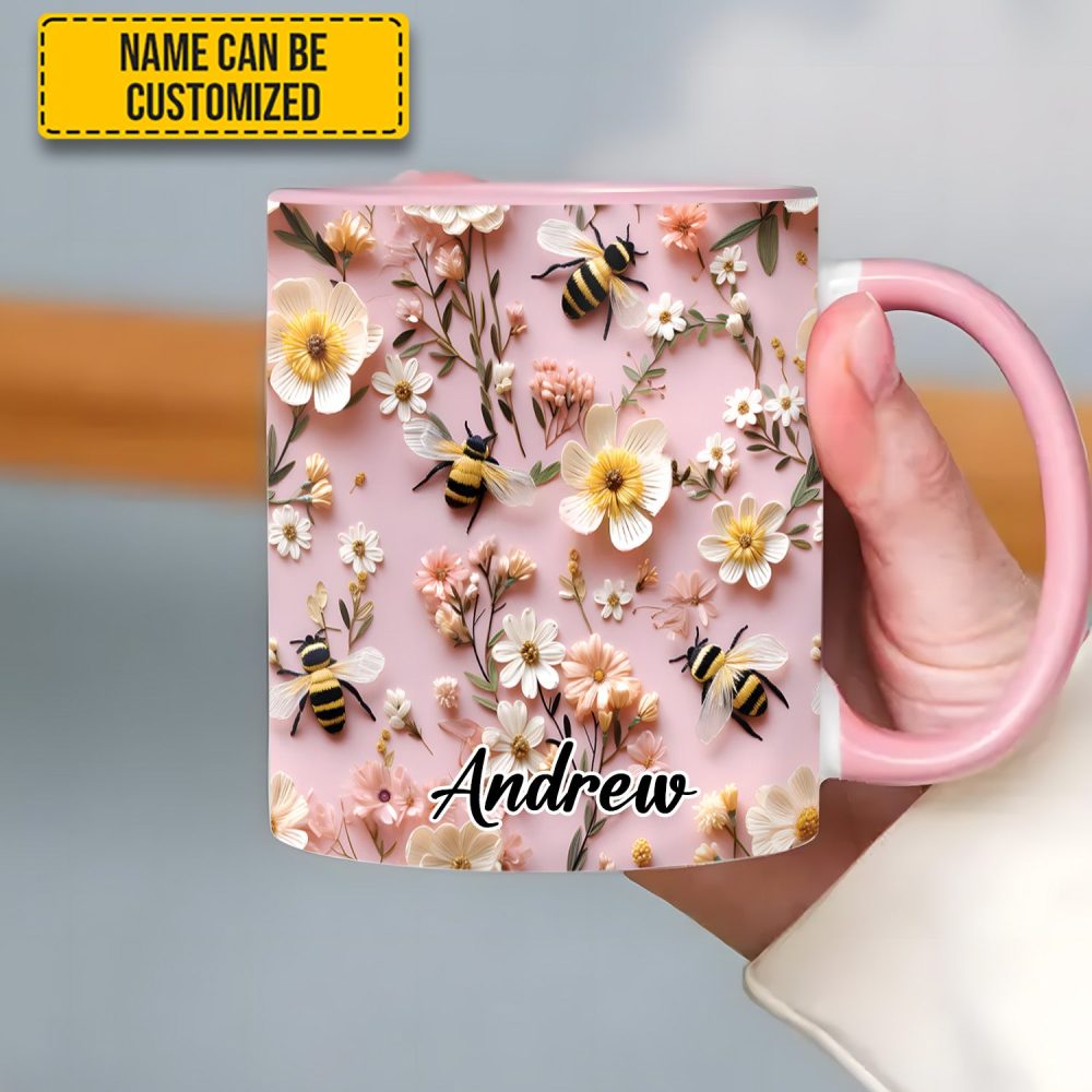 Flower And Bee - Personalized Accent Mug