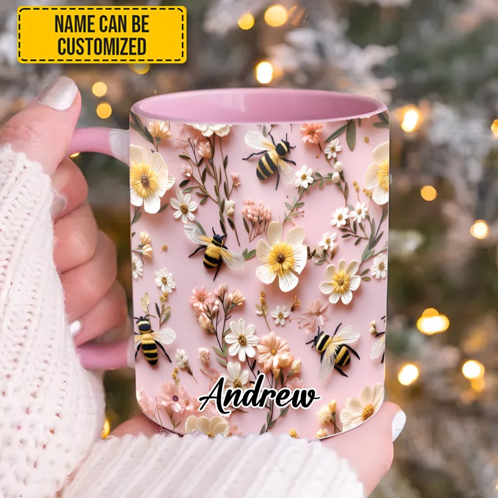 Flower And Bee - Personalized Accent Mug - Image 2