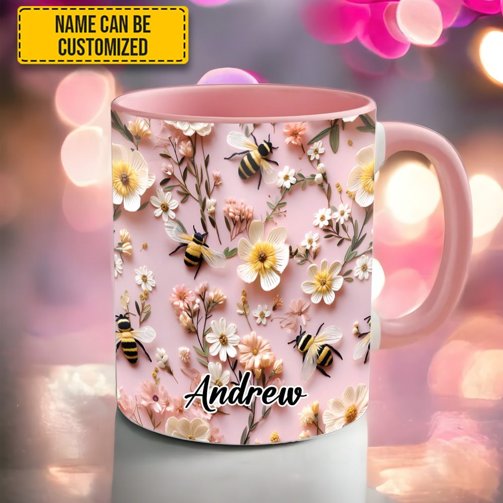 Flower And Bee - Personalized Accent Mug - Image 4