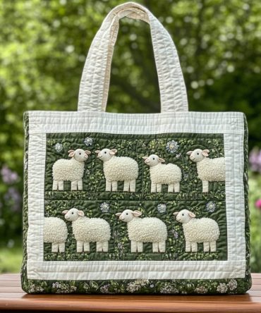Fluffy Sheep Quilted Tote Bag