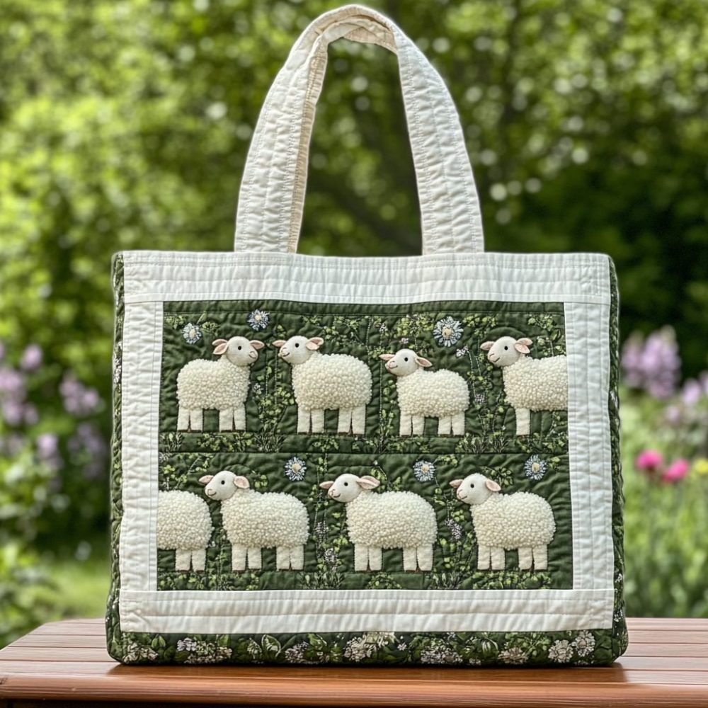 Fluffy Sheep Quilted Tote Bag