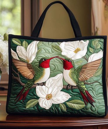 Fluttering Hummer Haven Quilted Tote Bag