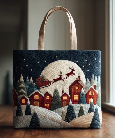 Flying Santa Claus Quilted Tote Bag