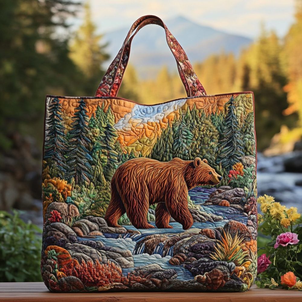 Forest Bear Quilted Tote Bag