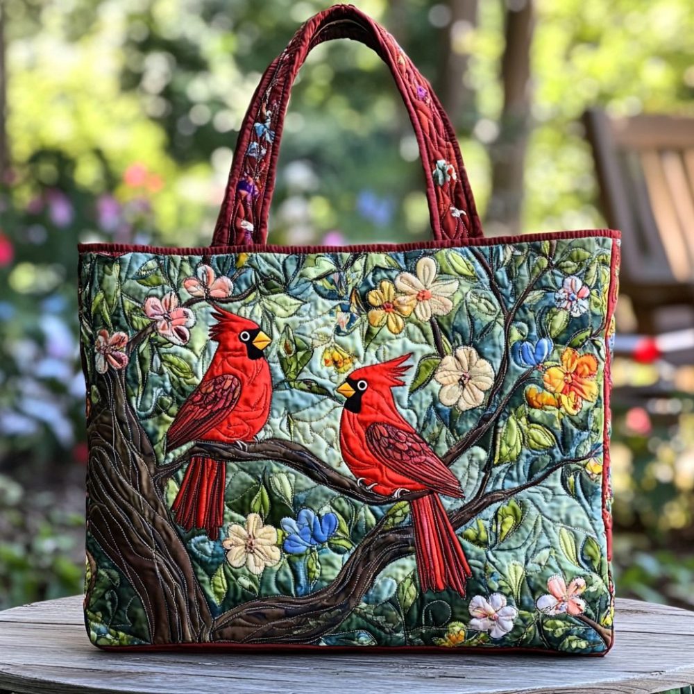 Forest Cardinal Quilted Tote Bag