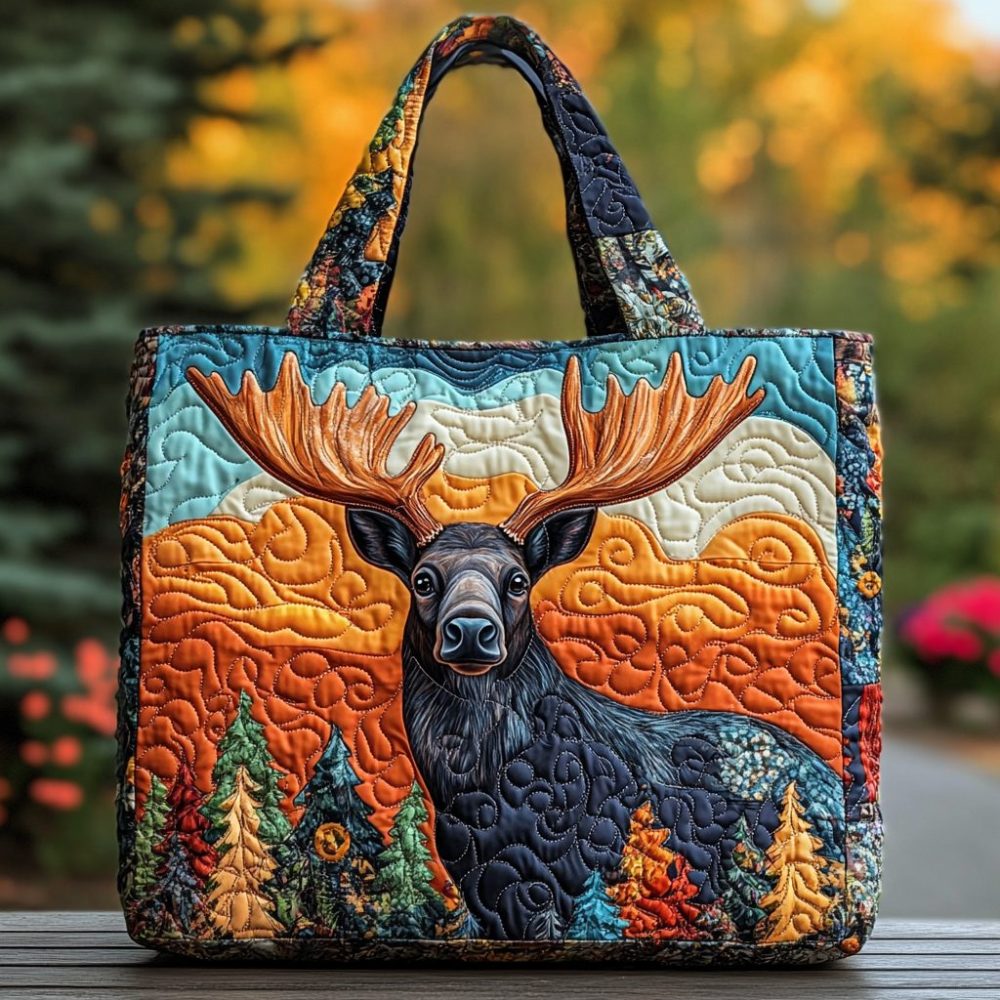 Forest Moose Quilted Tote Bag