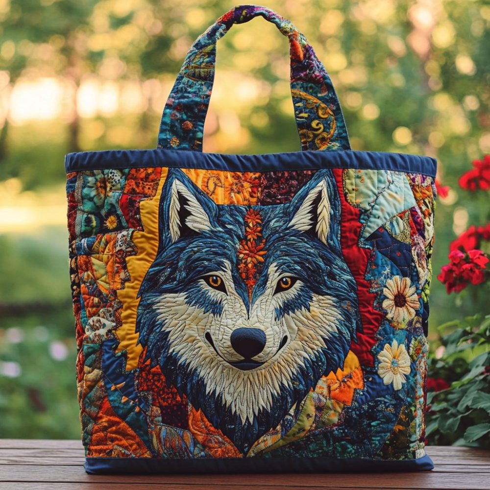 Forest Wolf Quilted Tote Bag