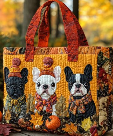 Frenchie Fall Quilted Tote Bag