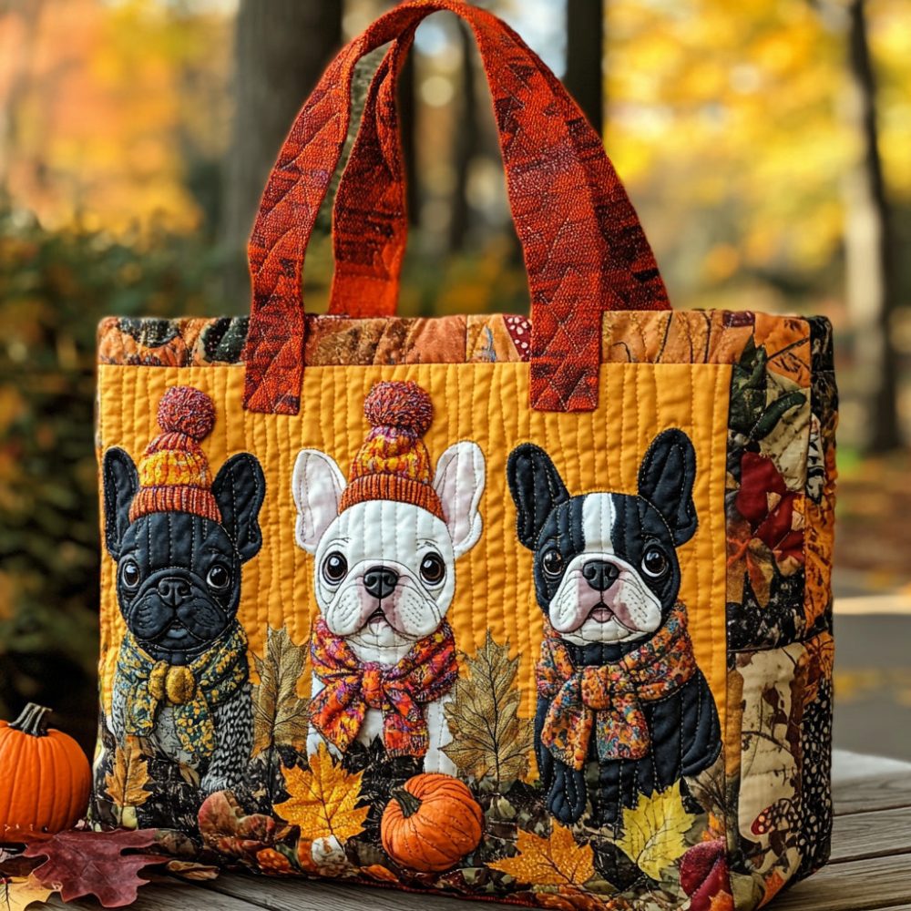 Frenchie Fall Quilted Tote Bag