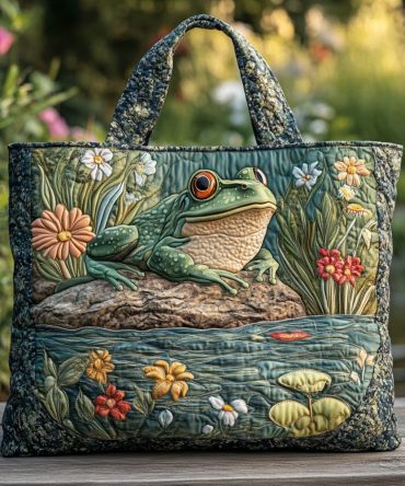Frog Charm Quilted Tote Bag
