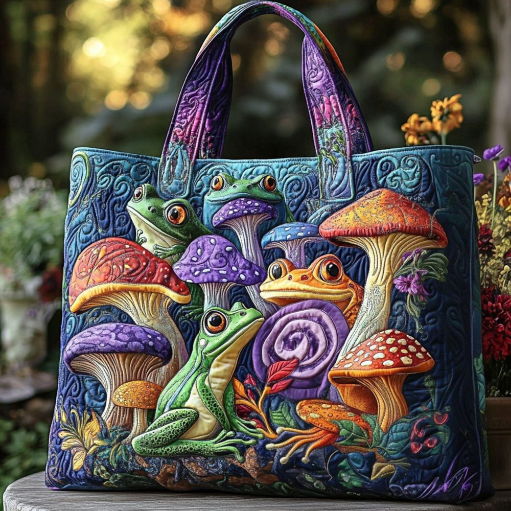 Froggy Meadow Quilted Tote Bag