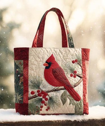 Frost Cardinal Quilted Tote Bag