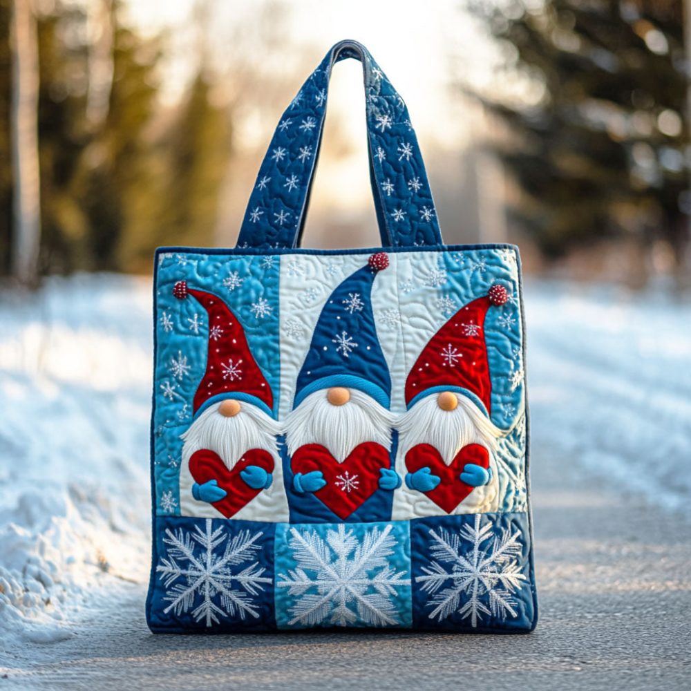 Frost Gnome Heart Quilted Tote Bag