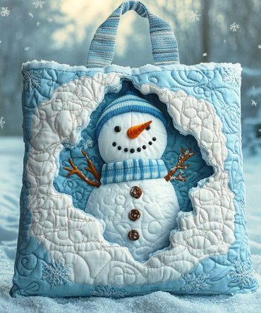 Frosty Snowman Glow Quilted Tote Bag