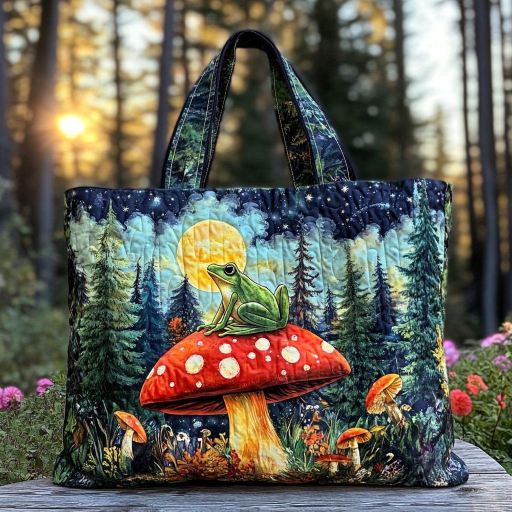Garden Frog Quilted Tote Bag