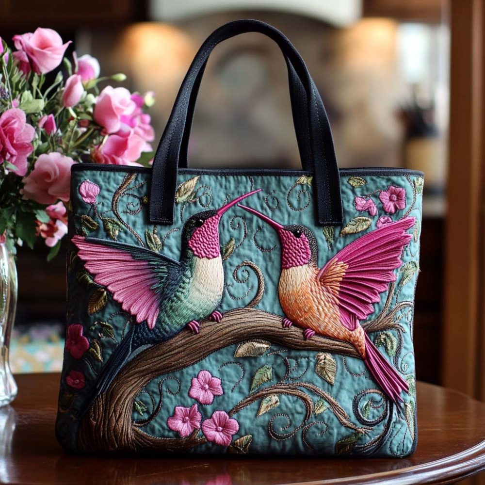 Gentle Hummingbird Whisper Quilted Tote Bag