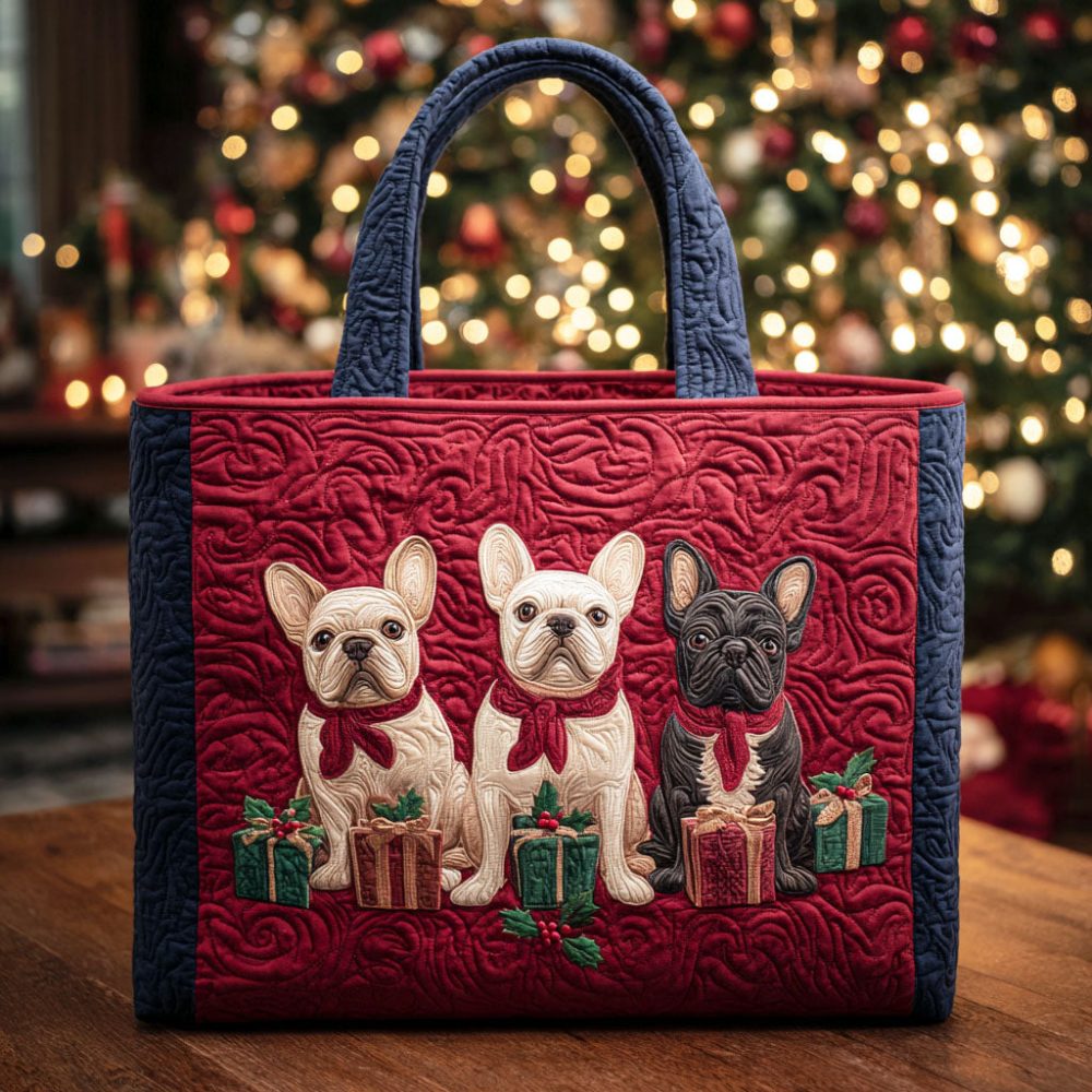 Gift Box Puppies Quilted Tote Bag