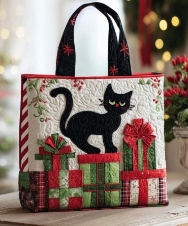 Gift Cat Quilted Tote Bag