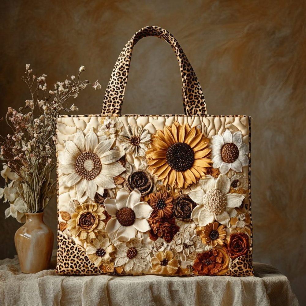 Golden Bloom Quilted Tote Bag