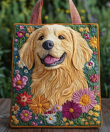 Golden Blossom Smile Quilted Tote Bag