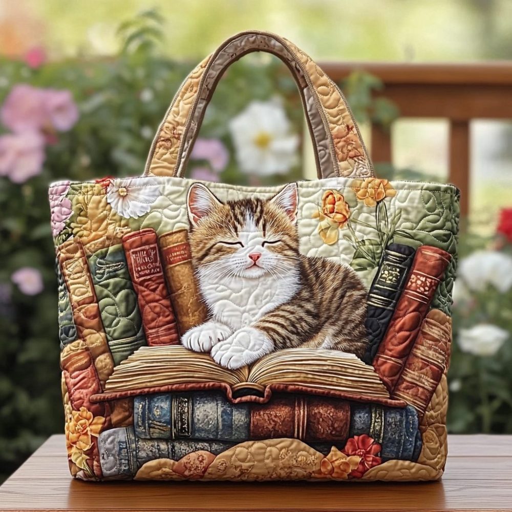 Golden Cat Quilted Tote Bag