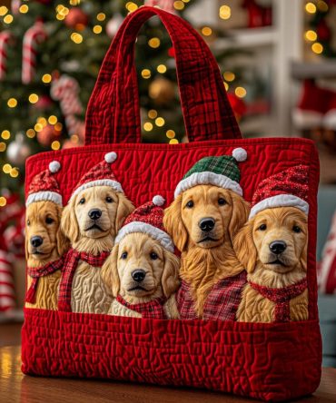 Golden Christmas Charm Quilted Tote Bag