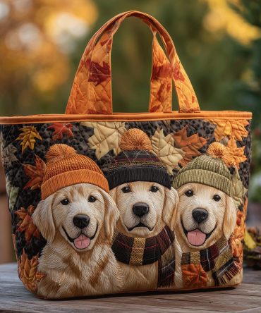 Golden Fall Friends Quilted Tote Bag