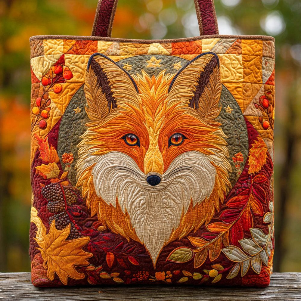 Golden Fox Quilted Tote Bag