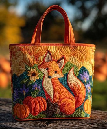 Golden Harvest Fox Quilted Tote Bag