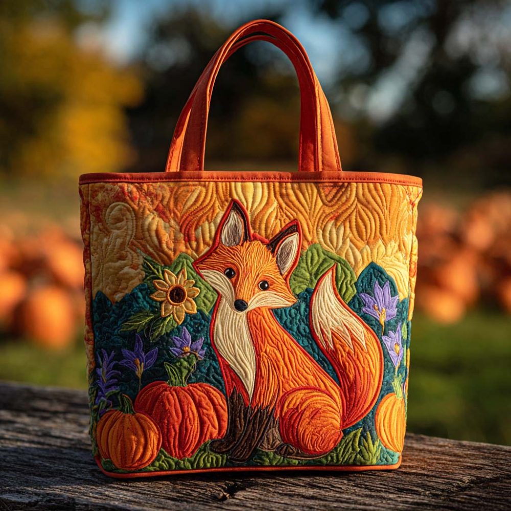 Golden Harvest Fox Quilted Tote Bag